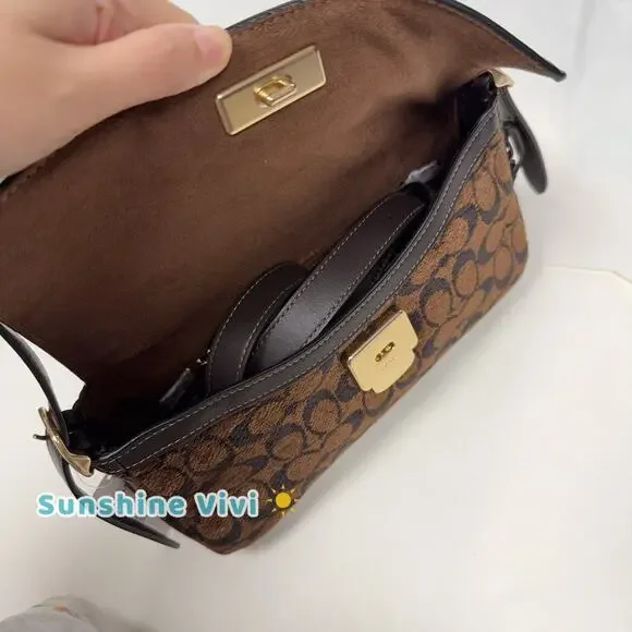 NWT Coach Etta Small Flap Shoulder Bag in Signature Chenille CCV65 Gold